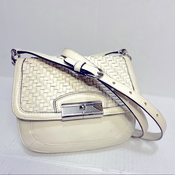 Coach Kristin Woven Leather Ivory Crossbody Bag W 8.5’ X H 8’ X D 2’ - Picture 2 of 13